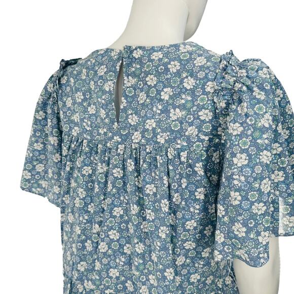 Hyacinth House Slate Blue Short Sleeve Floral Mini Dress XS NWT - Picture 5 of 5
